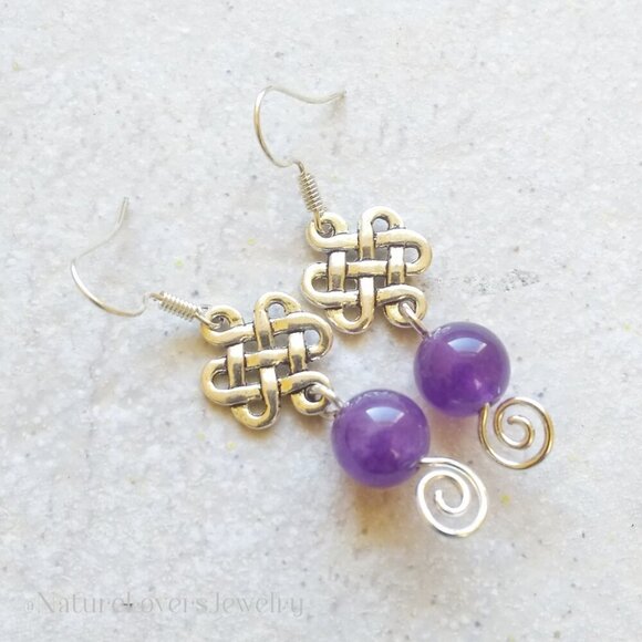 Purple Amethyst! Wire Wrapped ~ Celtic Knot Design ~ Trendy ~ City Chic Vibes - Picture 2 of 8